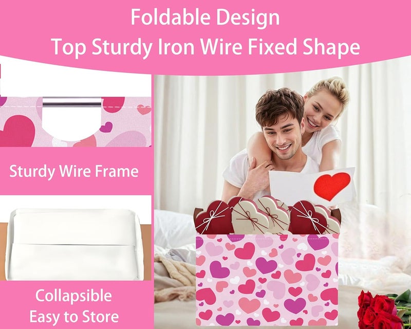 BOOHIT Valentines Day Basket Large Foldable Heart Shaped Storage Box for Gifts Kids Empty Storage Bins Rectangular Toy Organizer Decor (Purple Pink White Love) - Image 5